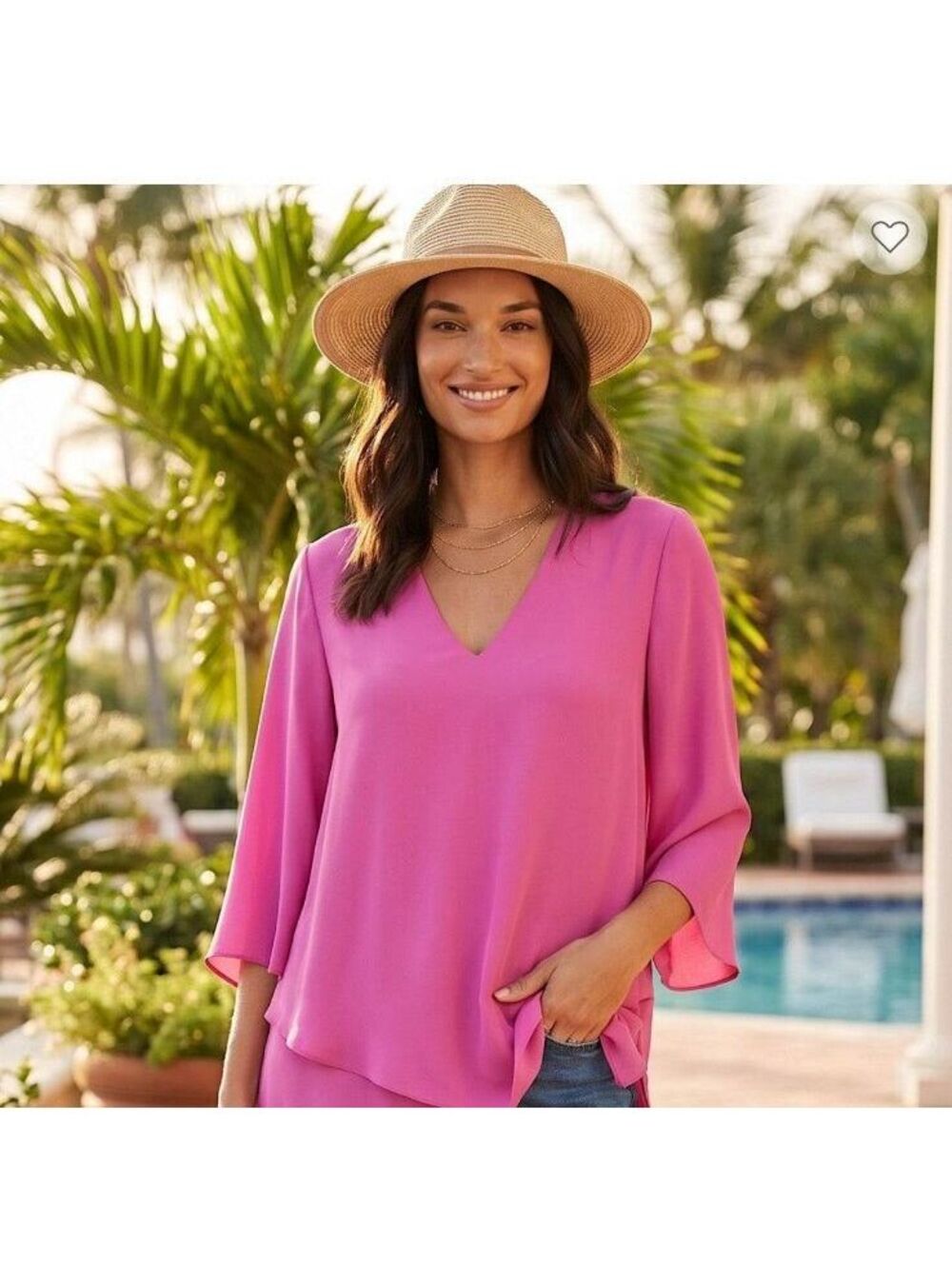Karen Kane Bracelet Sleeve Asymmetric Top in Pink Size M